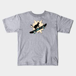 Cool Skater Black Cat in pink Kids T-Shirt